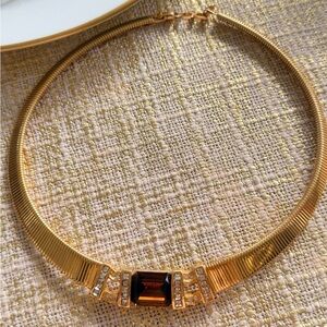 Vintage Gold Necklace with Amber Accent